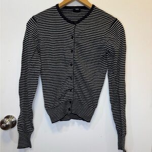 Fate Black and White Striped Button Down Cardigan V-Neck Women’s Size Small